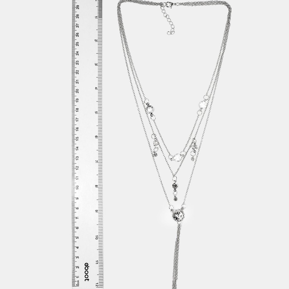 Triple Chain Drop Crystal Necklace - Picture 3 of 3